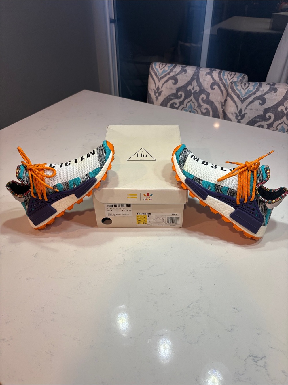 adidas men Sneakers in White, Teal, Purple with Orange Accents